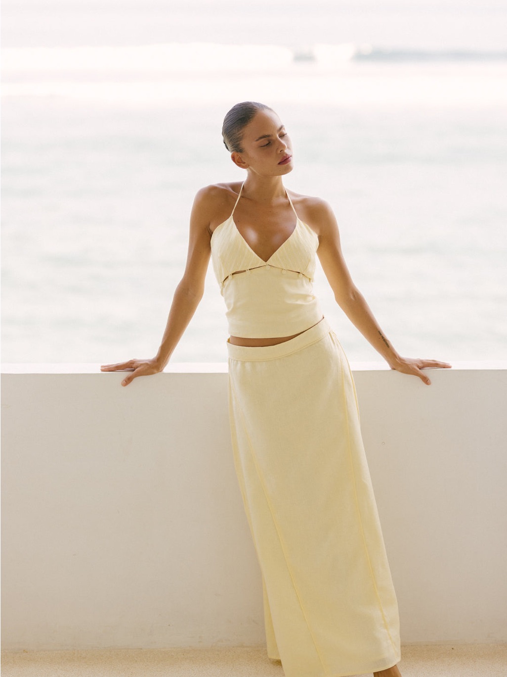 Eisha Resort Maxi Skirt Butter Yellow Linen Nwot — image 7 of 8
